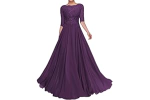 nuosife Mother of The Bride Dresses for Wedding 1/2 Sleeves Formal Party Dresses Long Chiffon Wedding Guest Dress