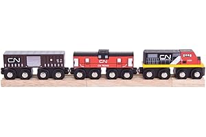Bigjigs Rail Wooden CN Train - 1 Engine, 2 Carriages & 2 Track Pieces, Kids Train Toy Accessories, Toddler Railway Sets, Trains with Magnetic Couplings, for 3+ Year Old