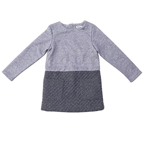 Girls' Autumn/Winter Sweater Long Sleeve One-Piece Back to School Dress with 2 Pockets