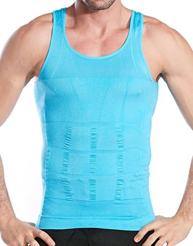 VIIOO Men's Shapewear Slimming Body Shaper Compression Tops Slim Fit Undershirt (Sky Blue,M)