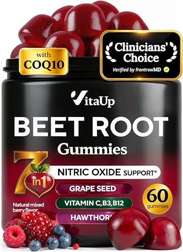 VitaUp Beet Root Gummies – Beetroot Gummies with CoQ10, Grape Seed, Vitamin C, B12 & B3 – Beets Gummies for Circulation Support – Beet Supplement for Energy & Immune Support – 60 Beets Chews