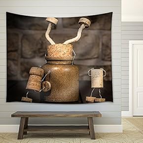 Concept Stucking in a Pot with Wine Cork Figures - Fabric Wall Tapestry Home Decor - 51x60 inches