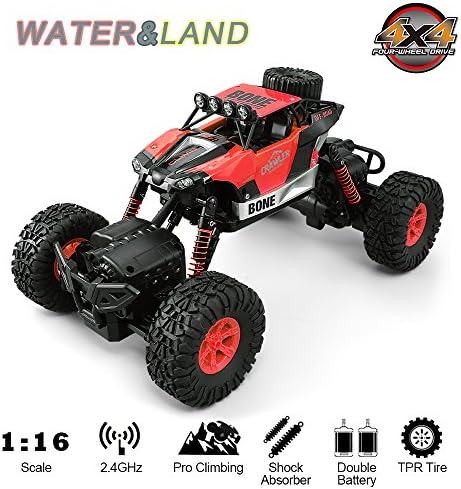 HIOTECH JJRC RC Car 4WD 2.4GHz 1:16, 4x4 Water Land Amphibious, Rock Off-Road Racing Truck, RC Rock Crawler Pro Climbing, Shock Absorber, Double Rechargeable Battery, All Terrain, Waterproof, 6 Lights