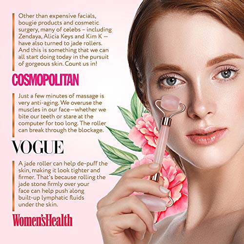 Authentic Jade Roller, Natural Rose Quartz Roller and Gua Sha 3In1