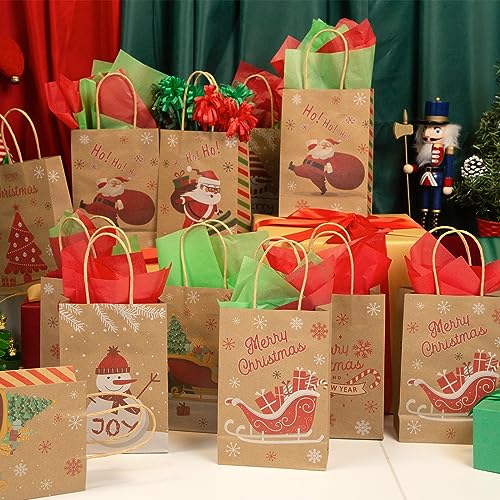 VGOODALL 12PCS Christmas Gift Bags with Tissue Paper, Christmas Treat Bags with Handle Christmas Goodie Bags for Christmas Party Favors Gift Exchange