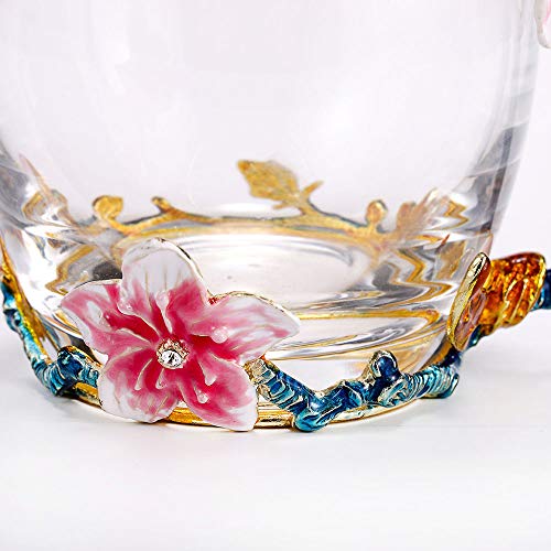 SEMAXE Handmade Glass Cup with Spoon Set and Cloisonne Handle,can be used as Teacup, Coffee Mug, Drinking Cup and Mother's Day, Christmas, Wedding Anniversary, Birthday Gifts(Apricot flower,Pink) - Thumbnail 4