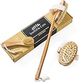 Body Brush for Dry Skin Brushing with Natural Boar Bristles and Detachable Long Handle - Back Brush, pre Shower & Bath Brush for Skin Exfoliating