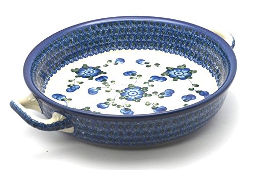 Polish Pottery Baker - Round with Handles - Large - Blue Poppy