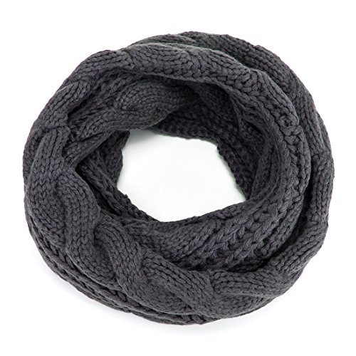ALLMILL Womens Thick Ribbed Knit Winter Infinity Circle Loop Scarf (Dark Grey)