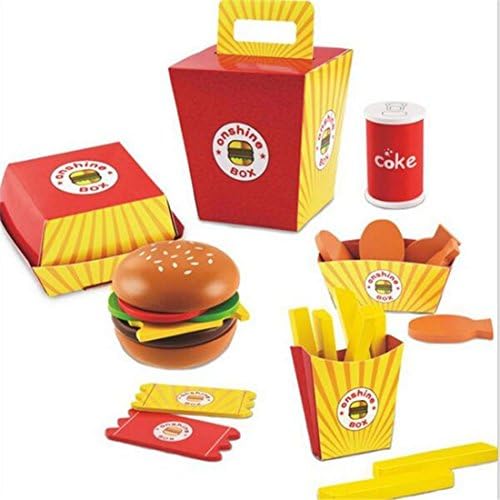 Rose International 26 pcs Fast Food Hamburger Wooden Kitchen Pretend Play Set Kitchen Toys