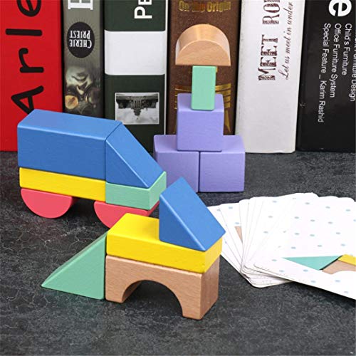 Livoty 15pcs DIY Rainbow Blocks 12pcs Cards Early Learning Baby Kids Wooden Building Block Educational Toys (Multicolor) - Thumbnail 2