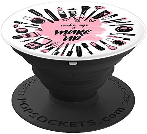 Wake Up And Make Up Makeup And Brushes Pink And White - PopSockets Grip and Stand for Phones and Tablets
