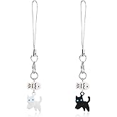 2Pcs Cat Phone Charm Cute Kawaii Cat Fish Phone Bag Charm Accessories Kawaii Charms Strap Cute Hanging Cats Y2K Cellphone Charms for Backpack Wallet Keychain Pendant Camera Pendants Decor(Black+White)