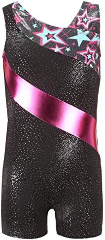 Tigerhu Girls Leotards Gymnastics with Shorts Dance Sparkly Biketard Star Activewear Unitards for Kids Toddler Children