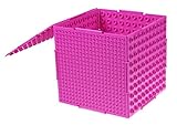 Strictly Briks The Cube 3D Building Brick & Storage Container Set Pat. Pending | Compatible with All Major Brands | 6 Square Plates | Double Sided for Large & Small Bricks (Magenta)