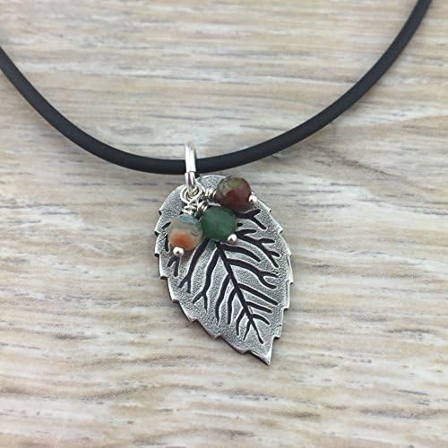 Sterling Silver Agate Ball Leaf Necklace