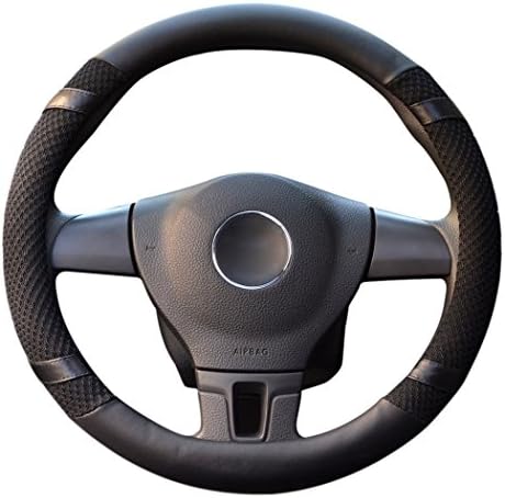 FRERA LONGWEY Top Microfiber Auto Leather Anti Slip Breathable Steering Wheel Wrap, Universal Fit (L, Black)