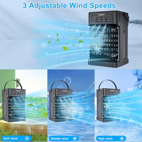 Portable Air Conditioners, 2026 Upgraded 4-IN-1 Quiet Portable AC Unit with Remote, 1100ML Tank Evaporative Air Cooler, 7 Color Light Personal Mini Air Conditioner for Bedroom,Office, Camping, Car,RV