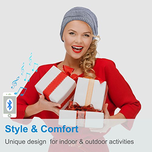 Qshell Unisex winter Bluetooth Beanie Hat Music Cap with Headphone Headset Stereo Speakers and Mic Hands Free Outdoor Sport Skinning ,Cycling ,Compatible with Iphone X/8S Android Cell Phones - Gray