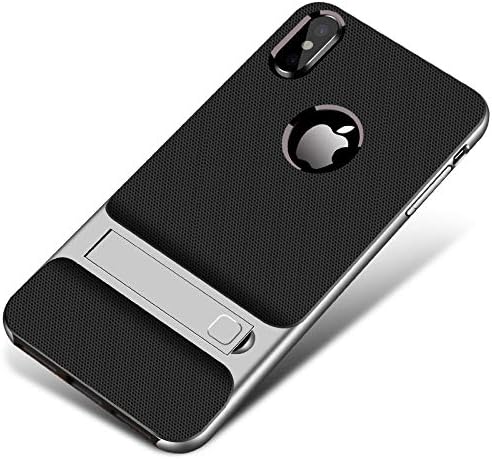 iPhone Xs Max Case, JIEAO Shockproof Back Cover with Kickstand [Slim-Fit and Anti-Scratch] High Quality Silicone Protection Case for Apple iPhone Xs Max (6.5 Inch) - Silver