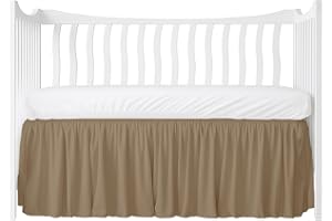 MD HOME DECORE Crib Bed Skirt Dust Ruffle with Split Corners, 100% Cotton, Taupe Nursery Crib Skirt for Baby Boys or Girls, 28x52, 14" Drop, Toddler Bed Skirt, Baby Bedding, Crib Sheet Skirt, Soft & Breathable