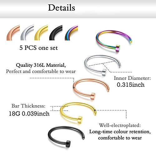 Nose Stud Ring, 19PCS 316L Surgical Stainless Steel Incaton Body Jewelry Piercing Nose Rings (12)