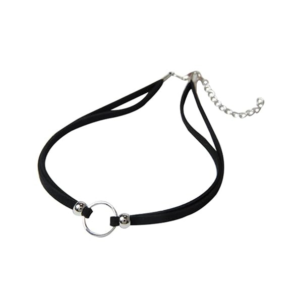 Nikgic Ring Anhänger Überlappung Leder Halsband Damen Halskette Einstellbare Mädchen Kragen Modeschmuck Kette Valentines Gesc