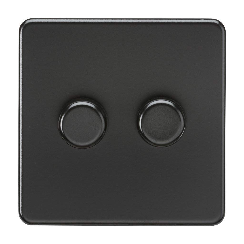 Knightsbridge SF2182MBB Screwless 2G 2-Way 10-200W (5-150W LED) Trailing Edge dimmer, 230 V, Matt Black