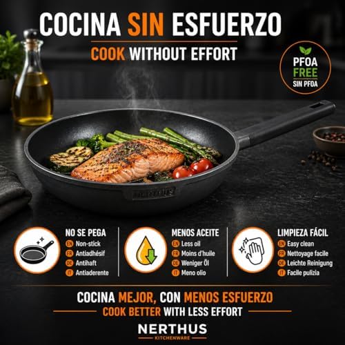 FIH 1566 sartén de aluminio fundido con revestimiento antiadherente quantanium apta para inducción, gas y vitrocerámica mango ergonómico resistente al calor