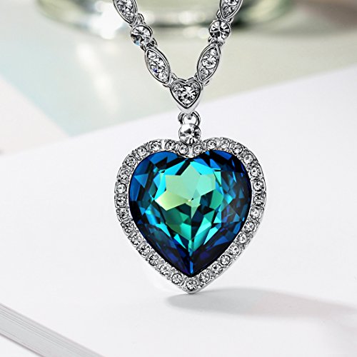 Neoglory Blue Crystal Heart Pendant Necklace For Women Heart of The Ocean Titanic Big Heart Pendant Women Necklace21… - Image 5