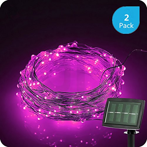 Anxus Solar String Lights, 100 LEDs Pink Starry String Lights, Copper Wire solar Lights Ambiance Lighting for Outdoor, Gardens, Homes, Dancing, Christmas Party (2 pack)
