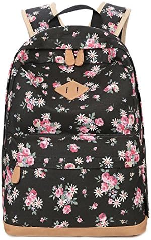 SAMGOO Lightweight Canvas School Backpacks Durable College Travel Laptop Backpack Daypack Bookbag Bag (Flower Pattern)