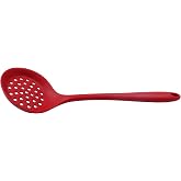 BokWin Round Slotted Spoon, Red | Heat Resistant Silicone, Strainer Spoon, Non Stick Skimmer, For Cooking Vegetable