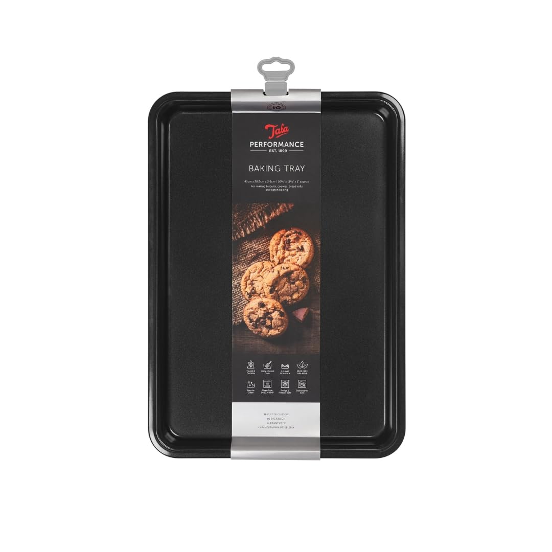 Tala Performance Baking Tray, Professional Gauge Carbon Steel with Eclipse Non-Stick Coating, Perfect for Cooking and Roasting, Black, Large, 39.4x26.8x2.1 cm