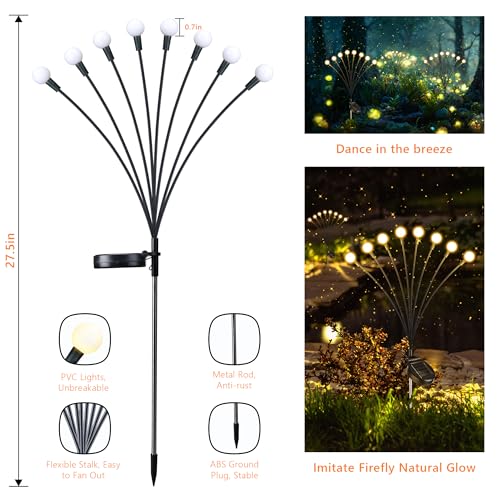iBaycon 8 Pack Solar Garden Lights, Solar Firefly Lights Outdoor Waterproof, 2 Lighting Modes Solar Swaying Light for Garden Yard Patio Pathway Decorations (Warm White)