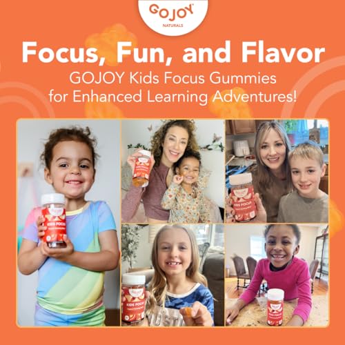 GOJOY NATURALS Kids Focus Gummies – Saffron, Magnesium Glycinate, L-Theanine & Inositol Supplement for Kids & Teens – Focus, Attention & Calm – Vegan, Sugar-Free, Non-GMO