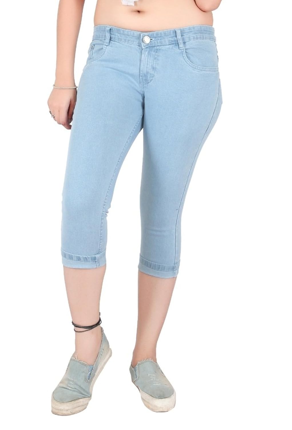 obeo womens slim fit streachable denim capri