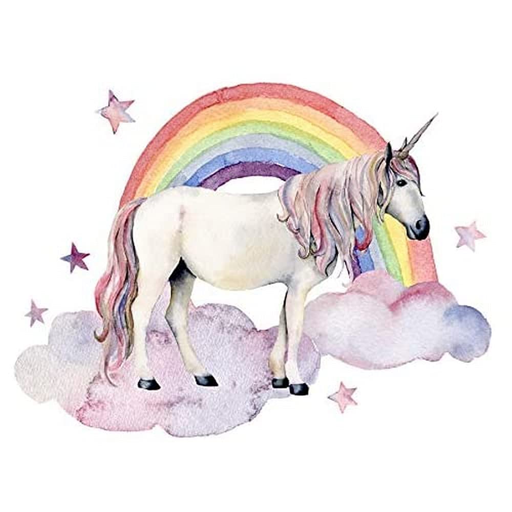 Wee Blue Coo Unicorn Watercolour Rainbow Art Print Canvas Premium Wall Decor Poster