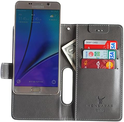 Moncabas Left Hand Holding [Easy Open] Slide [Touch Up] Smart Leather Wallet Case Cover [Wristlet] For All Smart Phone Under 5.5 Inches (Grey)