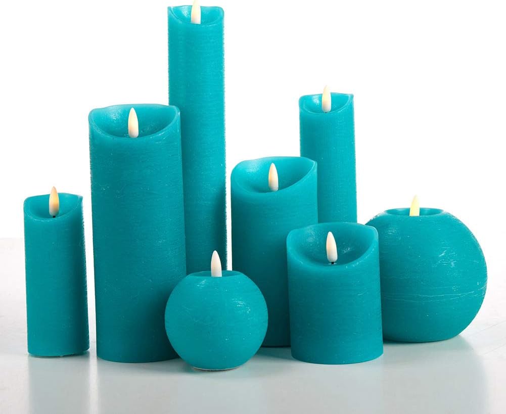 2, H7.87 xD1.97 glowiu Teal Candle Pillar Realistic Wick Battery