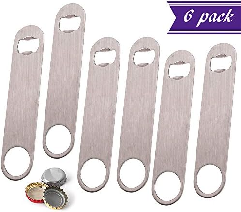 (Set of 6) Flat Bottle Opener, 7-Inch Heavy Duty Stainless Steel Bar Blade, Speed Opener, Commercial Quality Beer Bottle Opener