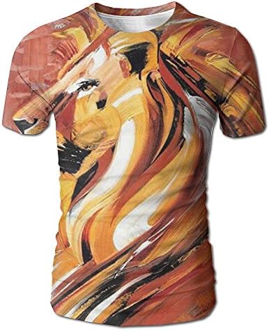 JASFEI Colored Lion Men's T-Shirt 3D Printed Graphic Colorful Short-Sleeve Crew Neck Tee Shirt