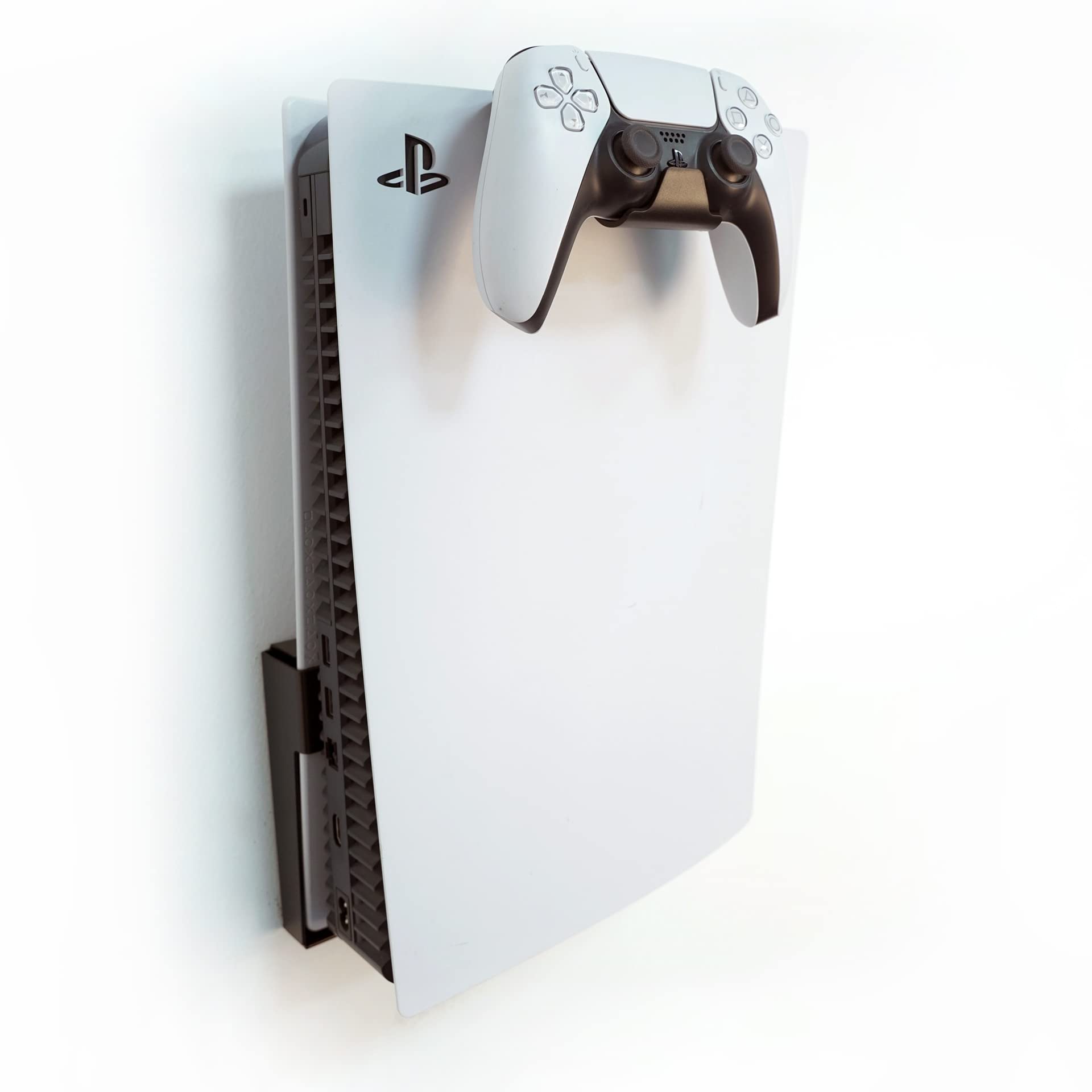 Monzlteck Wall Mount Holer for PS5 Original/Slim/Pro (Disc and Digital)+Controller Holder,All Metal Vertical Hanging On Wall with Power Botton Left/Right