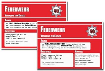 Einladungskarten Feuerwehr Erwachsene Lustig 4050 O 18 Zum Geburtstag Als Vorladung Party Feier Grillen 10 Stück