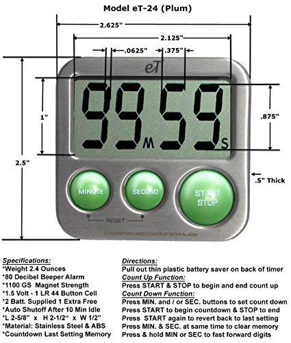 Digital Kitchen Timer Stainless Steel - Strong Magnetic Back - Kickstand - Loud Alarm - Large Display - Auto Memory - Auto Shut-Off - Model eT-25 (Lime) by eTradewinds