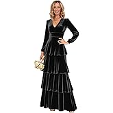 kilusoft Velvet Bridesmaid Dresses Long Sleeve V Neck Tiered Formal Wedding Guest Dress for Women