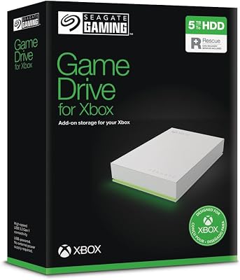 Game Drive for Xbox 5TB, Unidad de disco duro (HDD) externa portátil, USB 3.2 Gen 1, negra, certificación Xbox, LED RGB, Rescue Services (STKX5000100)
