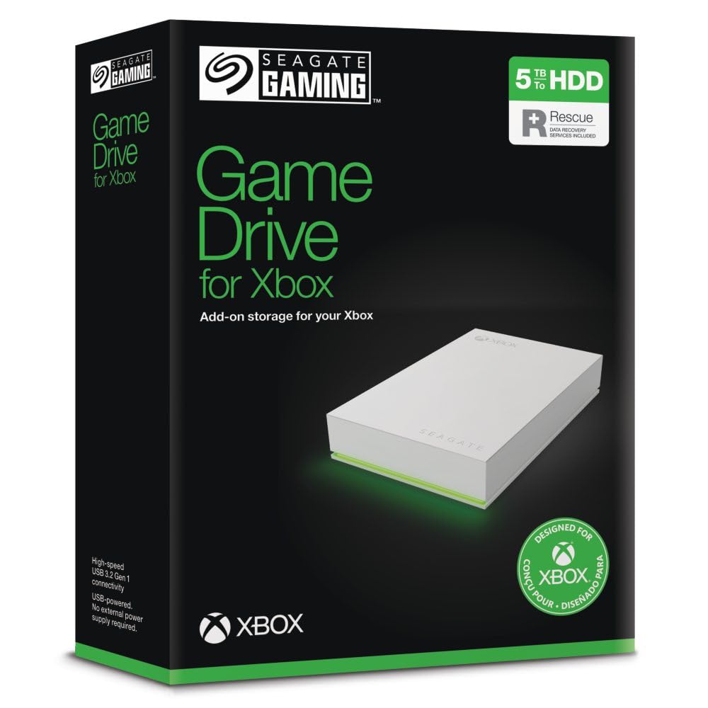 Seagate Game Drive Xbox 5TB, Tragbare Externe Festplatte, 2.5 Zoll, USB 3.0, Xbox, weiß, Data Rescue Service (STKX5000100)