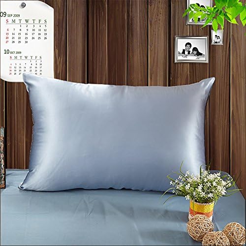 19 Momme Silk Pillowcase with Cotton Underside Terse Pillow Cover Facial/Hair Beauty (50X80CM, Light Blue)