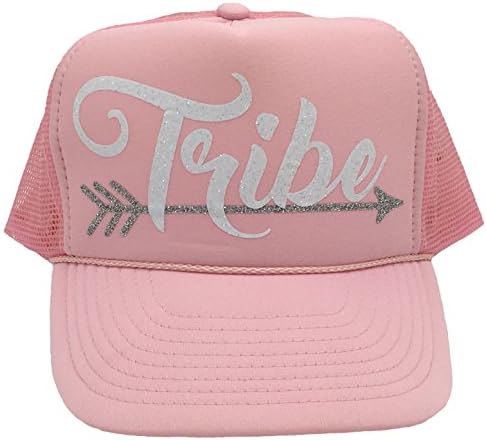 Bachelorette Party Bride Tribe Mesh Trucker Snap Back Hat (Solid Light Pink Hat; White Tribe)
